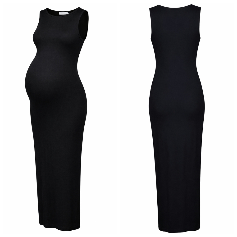 Bumpsuit Black Maternity Midi Dress Sm Bodycon Stretch Minimalist Pregnancy